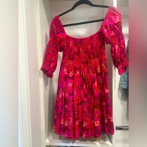 Misa Los Angeles bright Pink Floral Paisley Off Shoulder cocktail Dress XS New